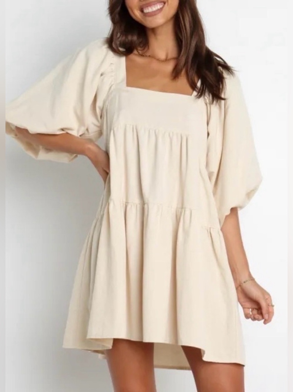 Petal & Pup Cream Puff-Sleeve Dress